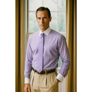 Ralph Lauren Black Label Purple Check White Collar Button Up Shirt  Mens Size 17